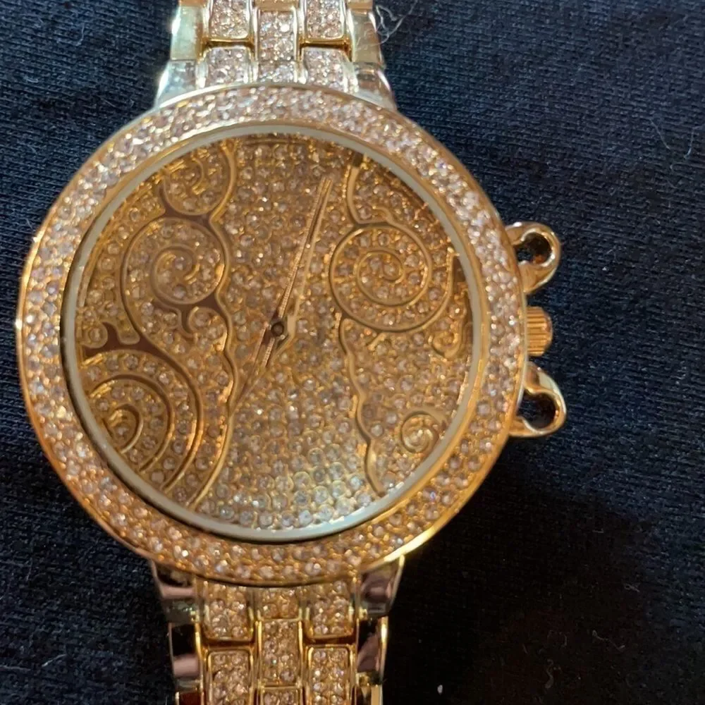 Hip Hop CZ Stone Paved Gold Stainless Steel Sparkling with Rhinestones Unisex